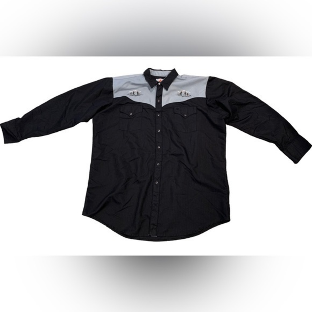 MWG Shirt Men 2XL Black Pearl Snap Western Cactus Embroidery Button Up